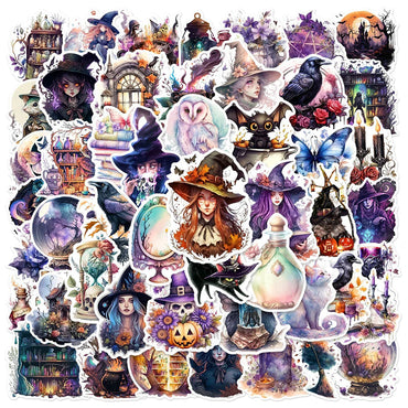 10/30/50pcs Gothic Magic Witch Cartoon Waterproof Stickers Halloween Horror Aesthetic Decals Car Laptop Cool Graffiti Sticker (ONLINE ORDER ONLY)