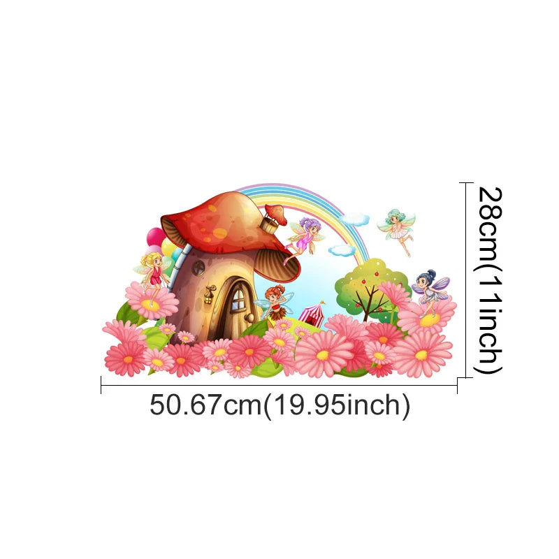 Cute Fairy Mushroom House Wall Stickers for Kids Room Nursery Decor (Online Order Only)