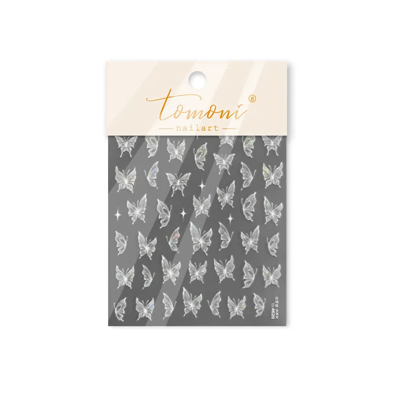 Chic Beautiful White Butterfly Shiny Lace Star Adhesive Nail Art Stickers Animals Charm Snowflake Manicure Decals Nail Supplies (Online Order Only)