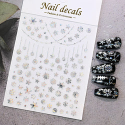 3D Gold Glitter Snowflake Nail Sticker Winter Reflective Elk Star Balloon Christmas Tree Foil Xmas New Year Decal Tips Decoratio (ONLINE ORDER ONLY)