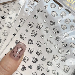 1Pc 3D Cute Black Silver Smile Dog Decals Y2K Cartoon Cat Footprint Nail Stickers Graffiti Star Heart DIY Manicure Slider Decor* (ONLINE ORDER ONLY)