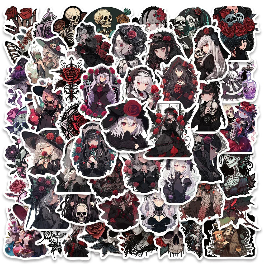 50PCS Gothic Rose Halloween Stickers for Laptop, Luggage, Skateboard, Kids Toys (ONLINE ORDER ONLY)