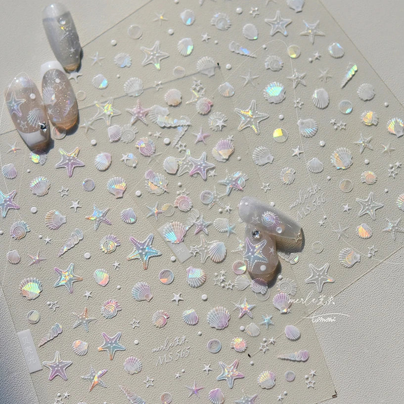 Summer Beach Ocean Shell Starfish Clams Conch Stars Sea Bubble Seasnail Soft Relief Decoration Nail Art Stickers Manicure Decals (ONLINE ORDER ONLY)