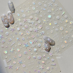 Summer Beach Ocean Shell Starfish Clams Conch Stars Sea Bubble Seasnail Soft Relief Decoration Nail Art Stickers Manicure Decals (ONLINE ORDER ONLY)
