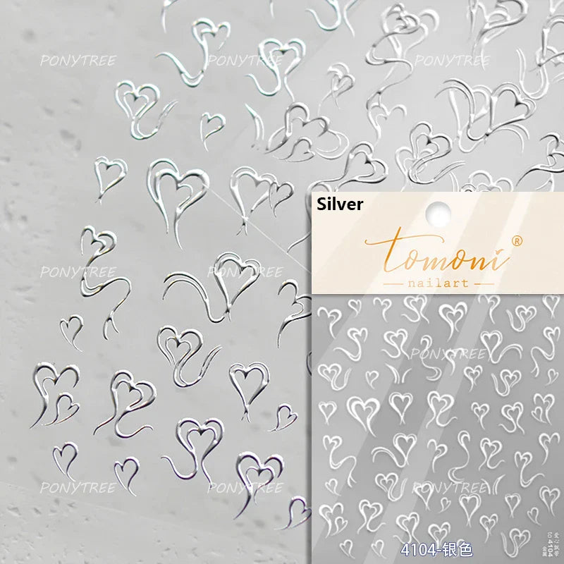 Line Love Heart Arc French Romantic Curve Punk Attitudinal Hollow Geometric Figure Adhesive Nail Art Stickers Manicure Decals (Online Order Only)
