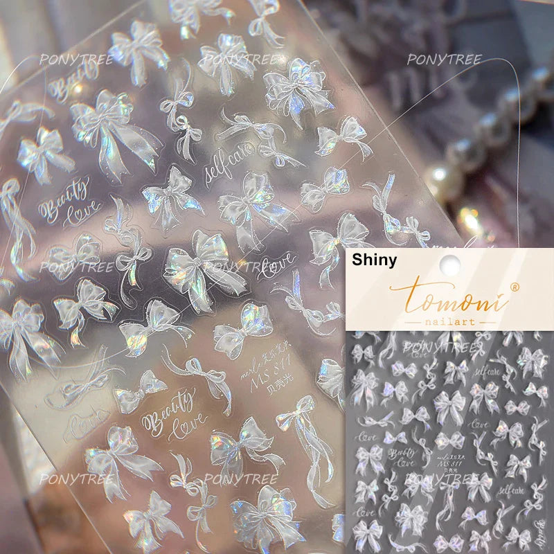 White Pink Flower Dreamy Romantic Petal Jelly Shiny Peach Blossom Polarized Light Delicate Nail Art Stickers 5D Manicure Decals (ONLINE ORDER ONLY)