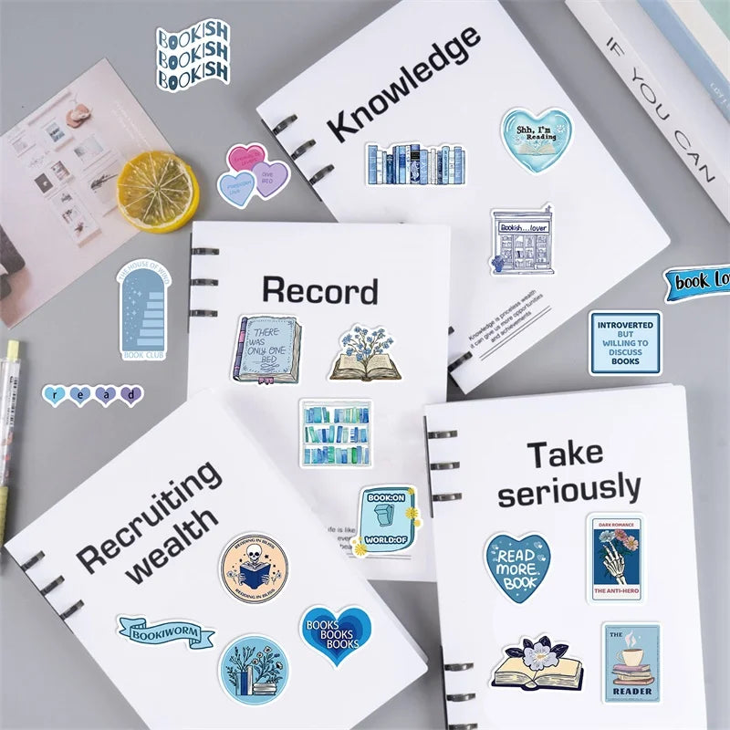 10/30/50PCS Kawaii Blue Reading Sticky PVC Sticker Aesthetic DIY Decoration Scrapbooking Hand Accounting Supplies for Kids (Online Order Only)