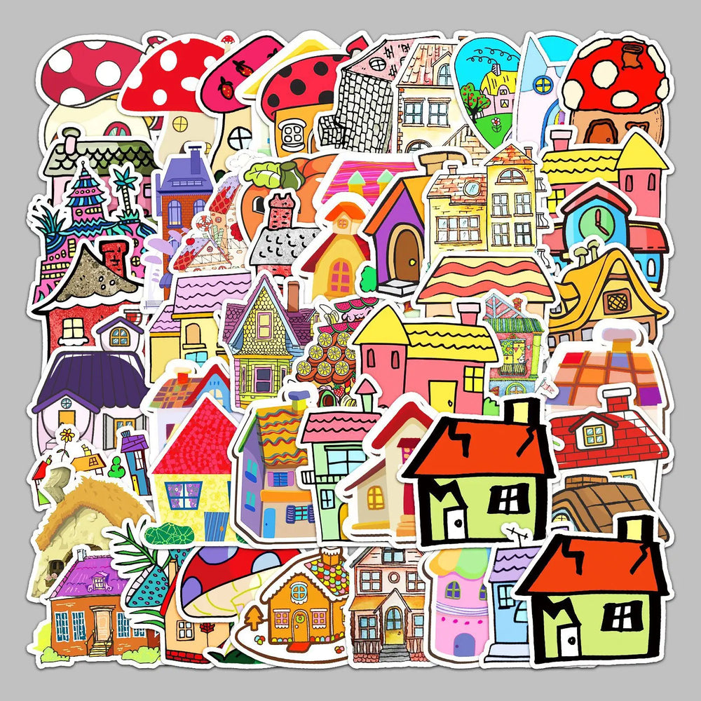 50pcs Cartoon House Graffiti Stickers for Helmet, Wall, DIY Decoration (Online Order Only)