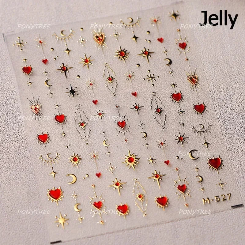 Chic Colourful Star Moon Curved Line Arc Necklace Love Heart Hanging in The Air Cherry Adhesive Nail Art Stickers Manicure Decal (Online Order Only)