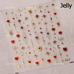Chic Colourful Star Moon Curved Line Arc Necklace Love Heart Hanging in The Air Cherry Adhesive Nail Art Stickers Manicure Decal (Online Order Only)