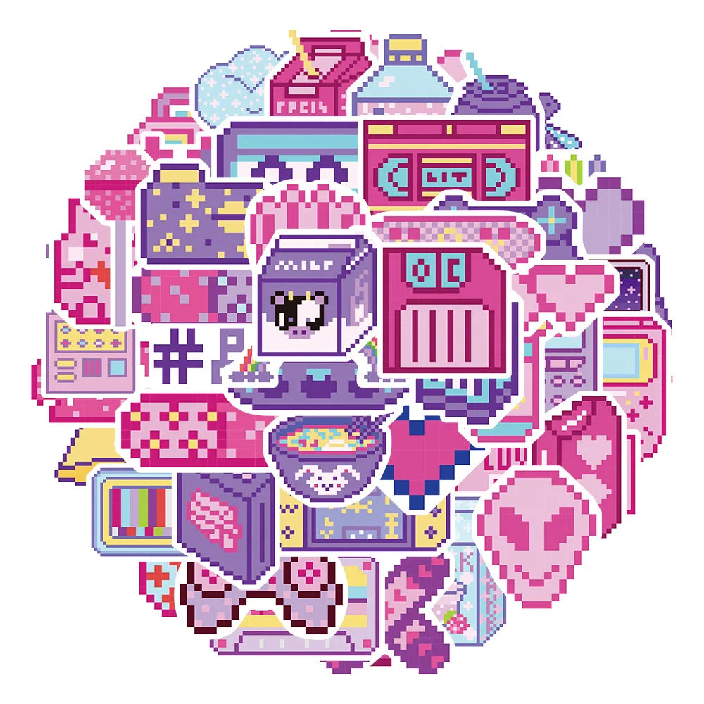 Pixel Cartoon Stickers Decals DIY Skateboard Laptop Phone Car Waterproof (Online Order Only)