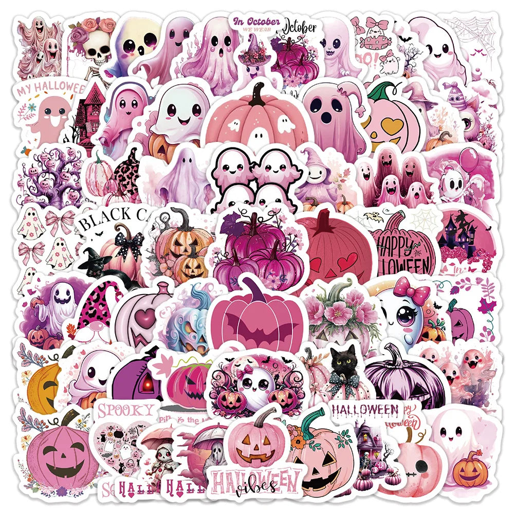 60pcs Pink Halloween Stickers Waterproof DIY Decoration Decals (Online Order Only)
