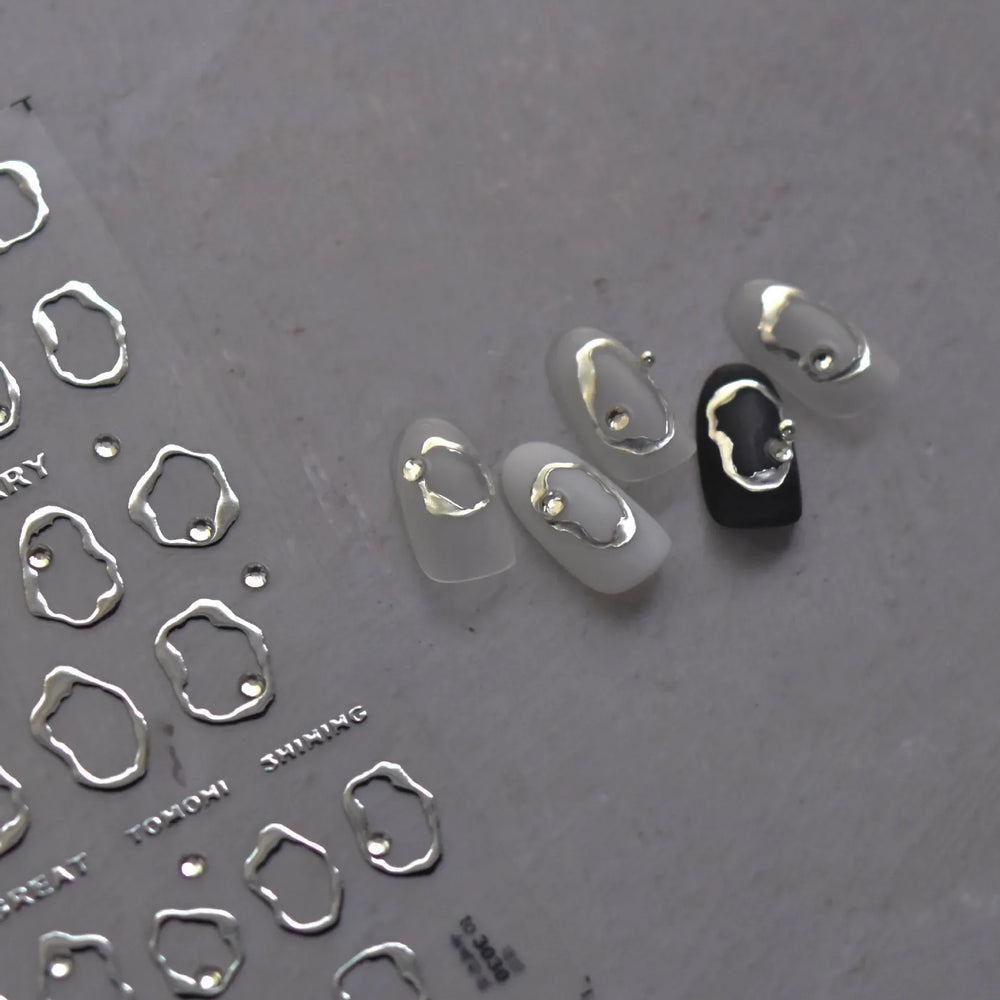 Gold Silver Line Irregular Shape Shiny Rhinestone 5D Bronzing Soft Relief Self Adhesive Nail Art Stickers Nail Decoration Decals (ONLINE ORDER ONLY)