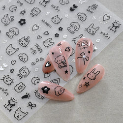 1Pc 3D Cute Black Silver Smile Dog Decals Y2K Cartoon Cat Footprint Nail Stickers Graffiti Star Heart DIY Manicure Slider Decor* (ONLINE ORDER ONLY)