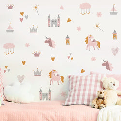 Boho Pink Unicorn Castle Wall Stickers for Kids Nursery Decor (Online Order Only)