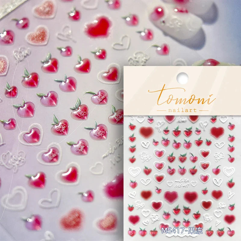 Cute Fresh Fruit Lovely Red Strawberry Grape Cherry Peach 3D Jelly Design Dopamine Self Adhesive Nail Art Sticker Manicure Decal (Online Order Only)