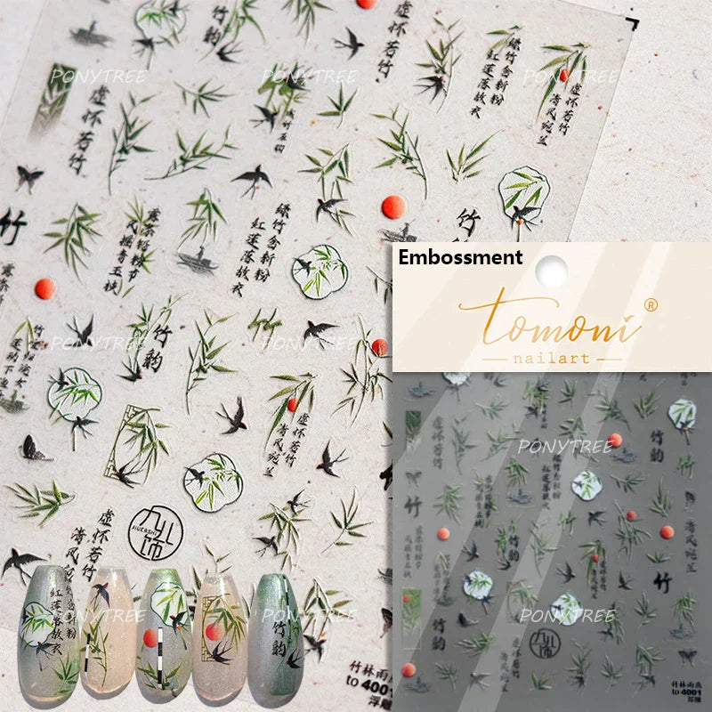 Romantic Pink Peach Blossom Tower Circular Fan Hollowed Window Tassel Pendant Antique Tree Chic Nail Art Stickers Manicure Decal (ONLINE ORDER ONLY)