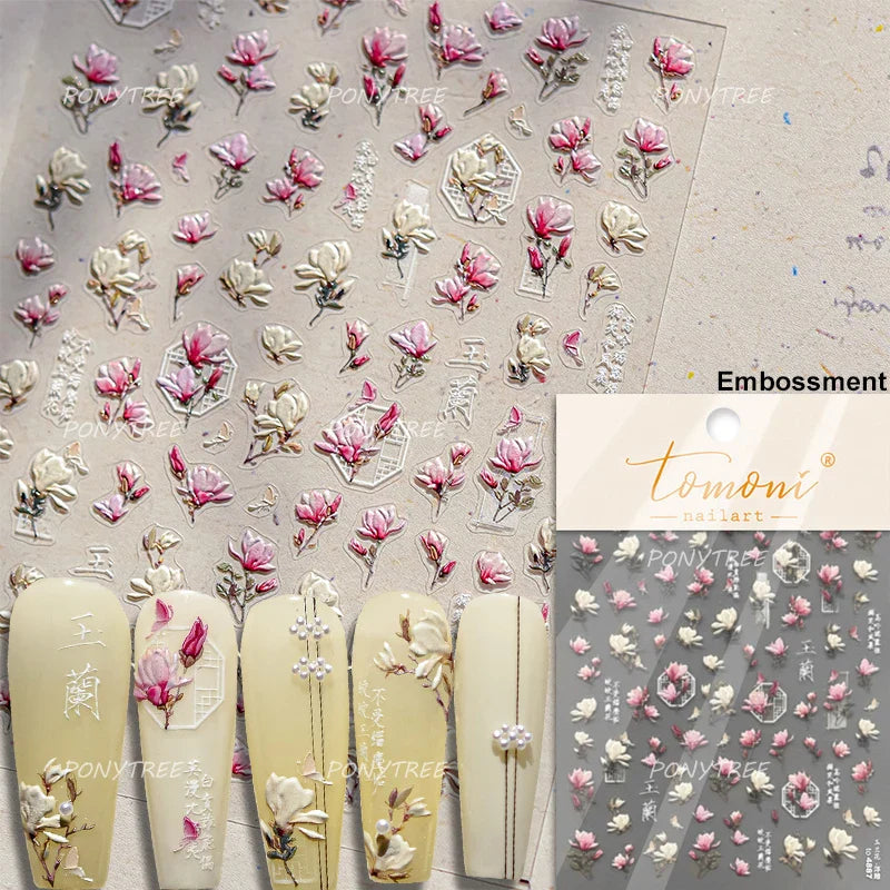 Colourful Field Bouquet Flower Spring Field Violet Daisy Bowknot Butterfly 5D Relief Adhesive Nail Art Stickers Manicure Decals (ONLINE ORDER ONLY)