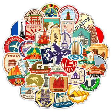 10/30/50PCS Building Landmark Vintage Travel Stickers Graffiti DIY Phone Luggage Laptop Guitar Suitcase Skateboard Kids Sticker (ONLINE ORDER ONLY)