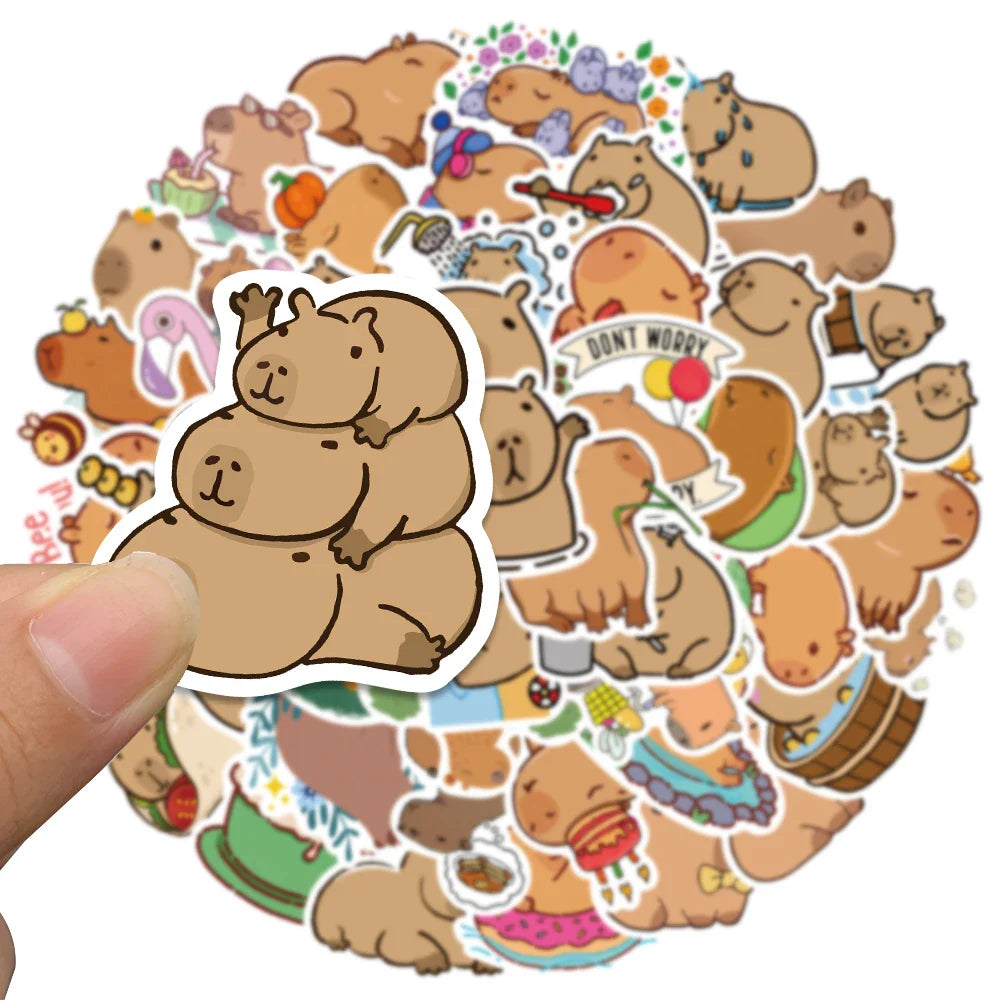 50pcs Cute Cartoon Animals Capybara Stickers Kids Gift For Laptop Luggage Phone Notebook Waterproof Graffiti Bicycle Decals (ONLINE ORDER ONLY)