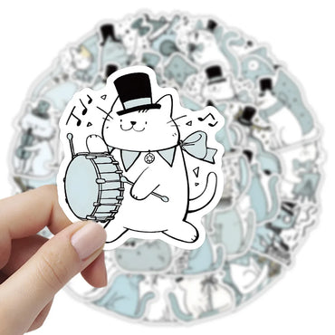 10/30/54PCS Cat Wearing a Hat Stickers Cute Cartoon Graffiti Kawaii Cat Sticker DIY Animal Decals Luggage Laptop Phone Guitar (Online Order Only)