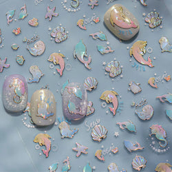 Colored Whale Seahorse Shell Crab Otter Pearl Oyster Starfish Ocean Dreamy Adhesive Nail Art Stickers Manicure Decals Wholesale (ONLINE ORDER ONLY)