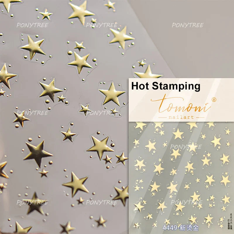 Irregular Stars Red Silver Five-pointed Star Meteor Shiny 5D Self Adhesive Nail Art Stickers Romantic Rhinestone Manicure Decals (ONLINE ORDER ONLY)