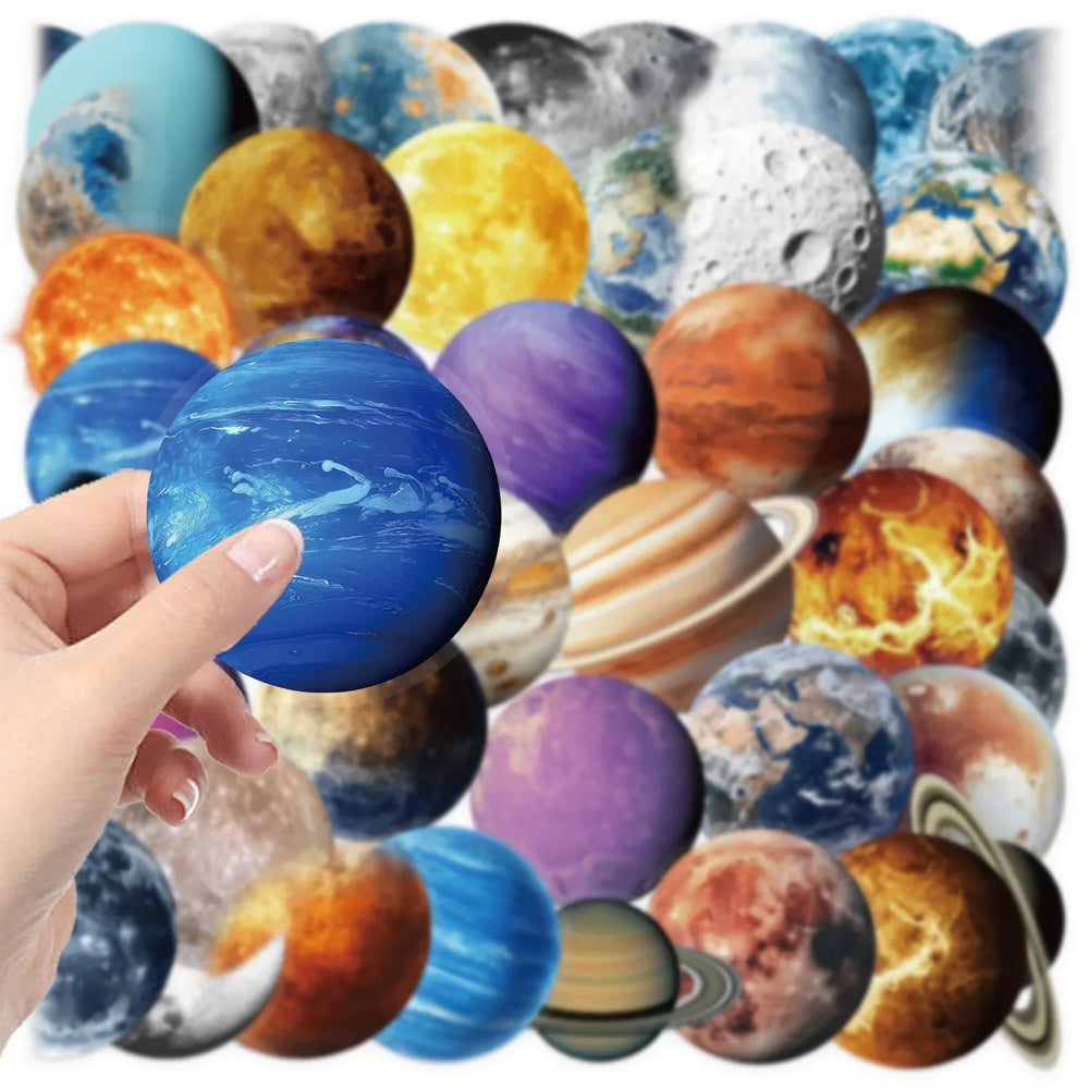 Cartoon Planet Stickers 10/30/50PCS Transparent Decals for Luggage, Laptop, Guitar, Car, Bike (ONLINE ORDER ONLY)