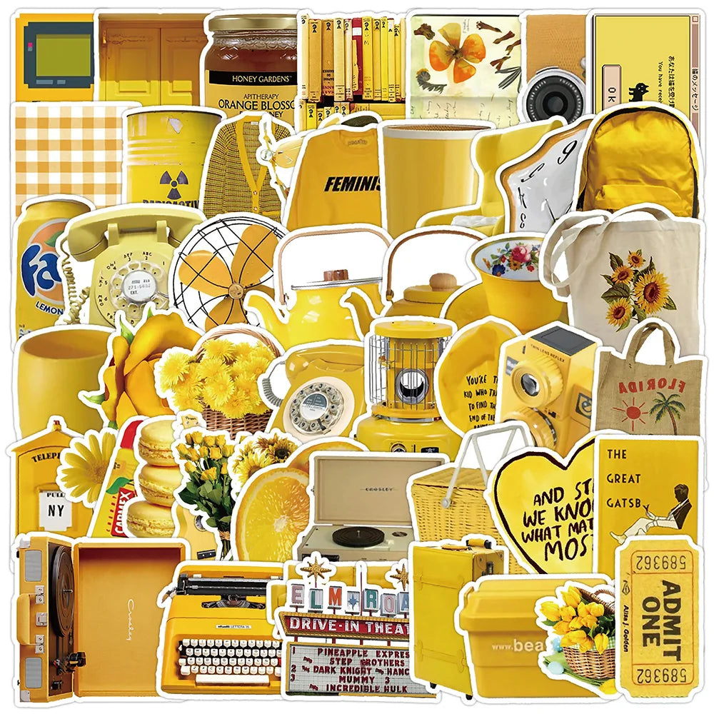 10/30/50PCS Funny Cute Yellow Sticker Cartoon Ins Style Decals PVC Waterproof Toys DIY Phone Fridge Guitar Notebook Laptop Car (ONLINE ORDER ONLY)