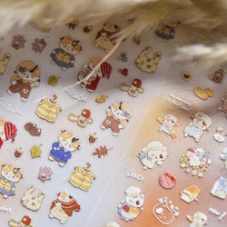 Sweater Glovesvacuum Cup Milk Fallen Leaves Kitten Adhesive Nail Art Stickers Warm Suitpinecone Kitchenware Cat Manicure Decals (ONLINE ORDER ONLY)