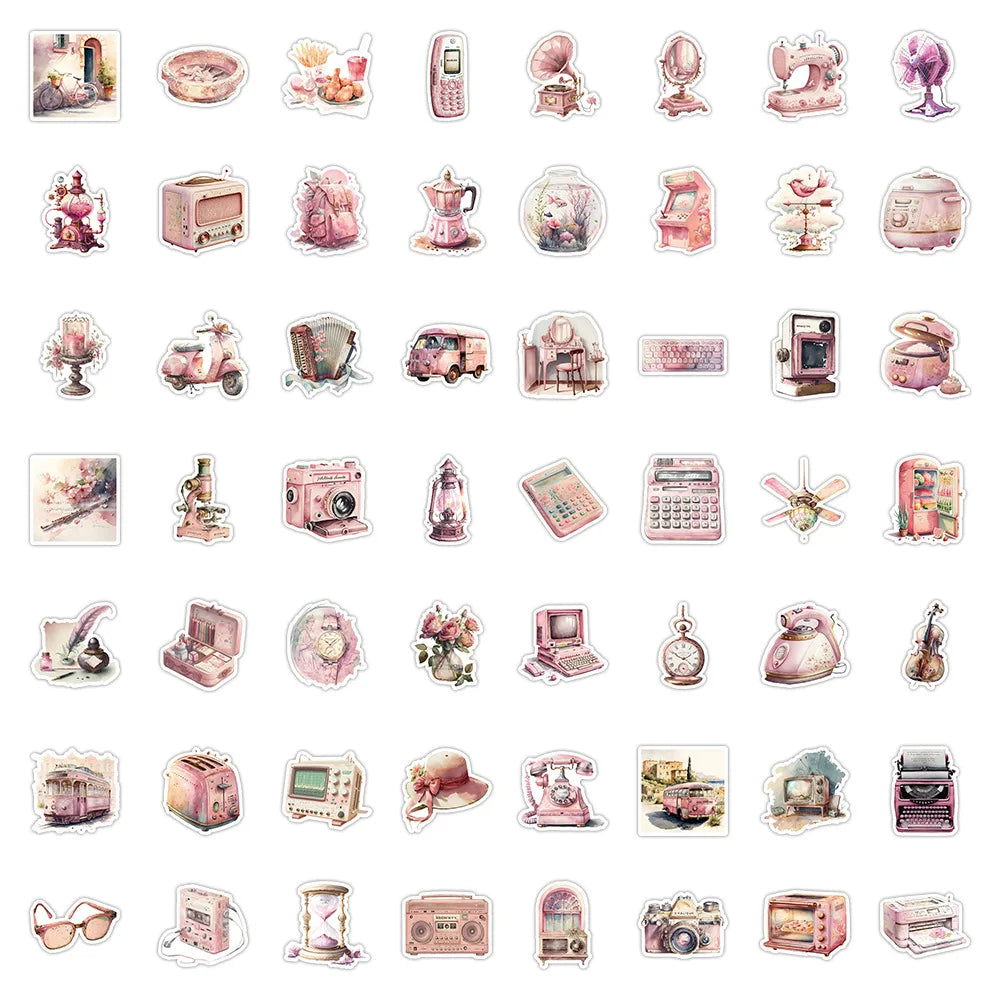 10/30/60PCS Cute Vintage Pink Stickers Graffiti Cartoon Decals DIY Waterproof Motorcycle Notebook Laptop Phone Bike Car Kids Toy (ONLINE ORDER ONLY)
