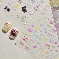 Shiny Black Rabbit Bowknot Flower Cake Fork Spoon 5D Soft Embossed 3D Flat Self Adhesive Nail Art Stickers Lovely Manicure Decal (ONLINE ORDER ONLY)