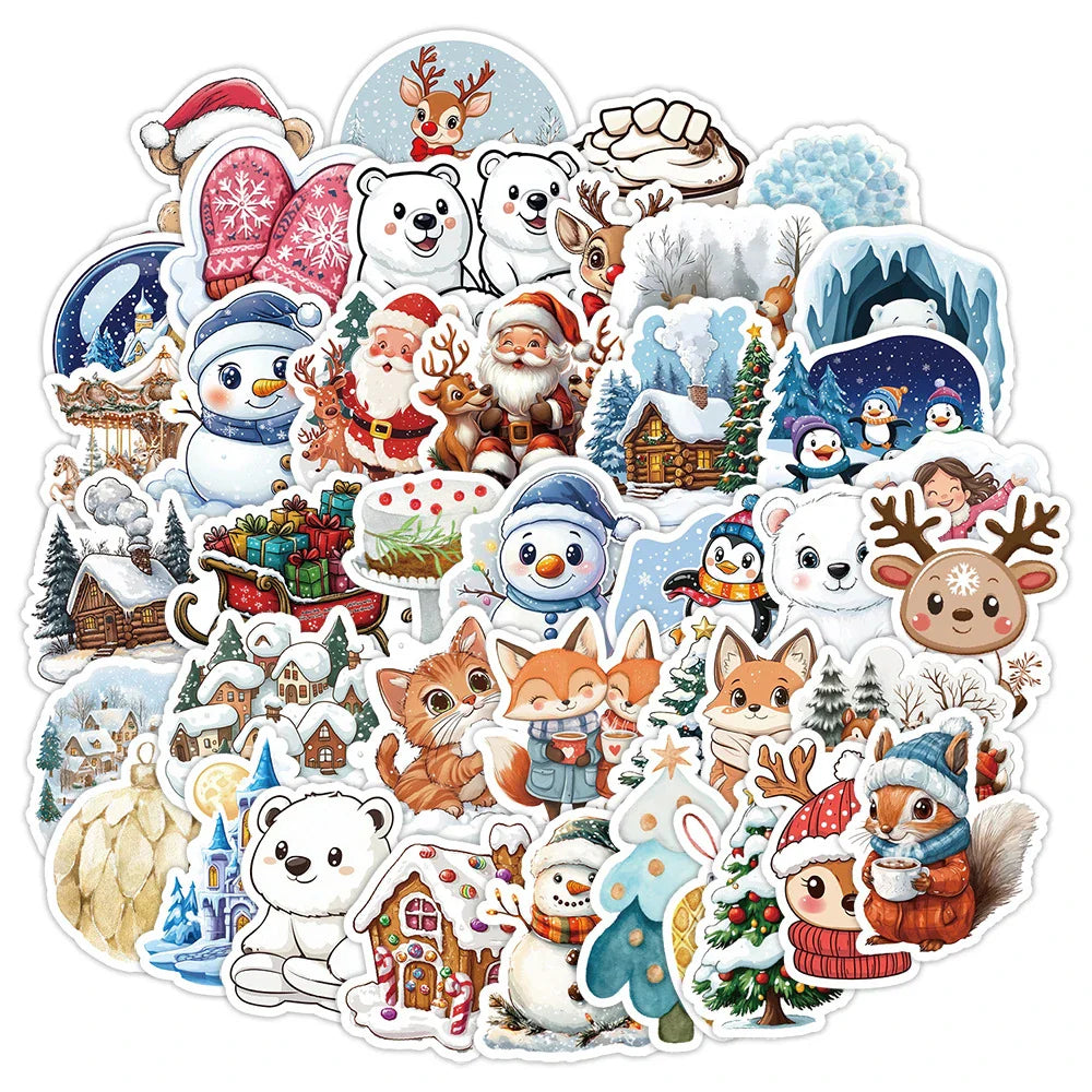 Cute Cartoon Christmas Animal Stickers Decals for Laptop, Phone, Suitcase, Kid Toy - 10/30/50/100pcs (Online Order Only)