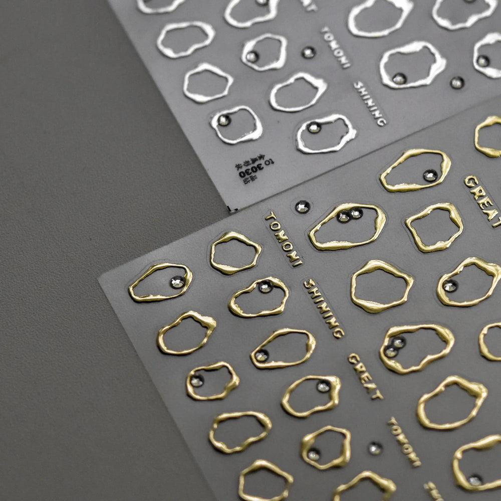 Gold Silver Line Irregular Shape Shiny Rhinestone 5D Bronzing Soft Relief Self Adhesive Nail Art Stickers Nail Decoration Decals (ONLINE ORDER ONLY)