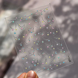 Colourful Star Moon Curved Line Arc Necklace Love Heart Hanging in The Air Starry Night Adhesive Nail Art Sticker Manicure Decal (Online Order Only)