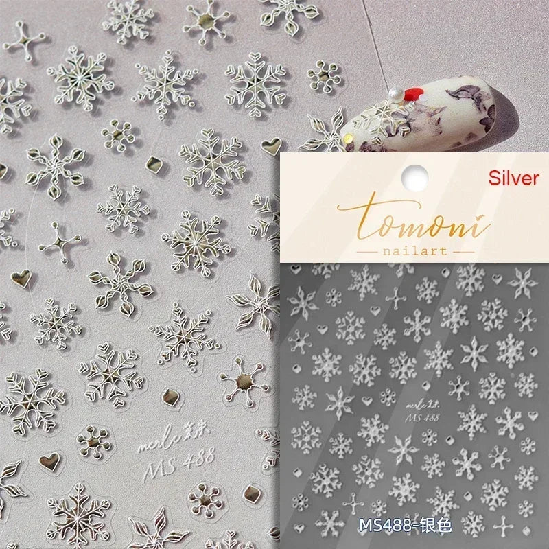 Dressy Embossment Colorful Gradient Snowflakes Laser Silver Christmas Tree Winter Bowknot Santa Nail Art Stickers Manicure Decal (Online Order Only)