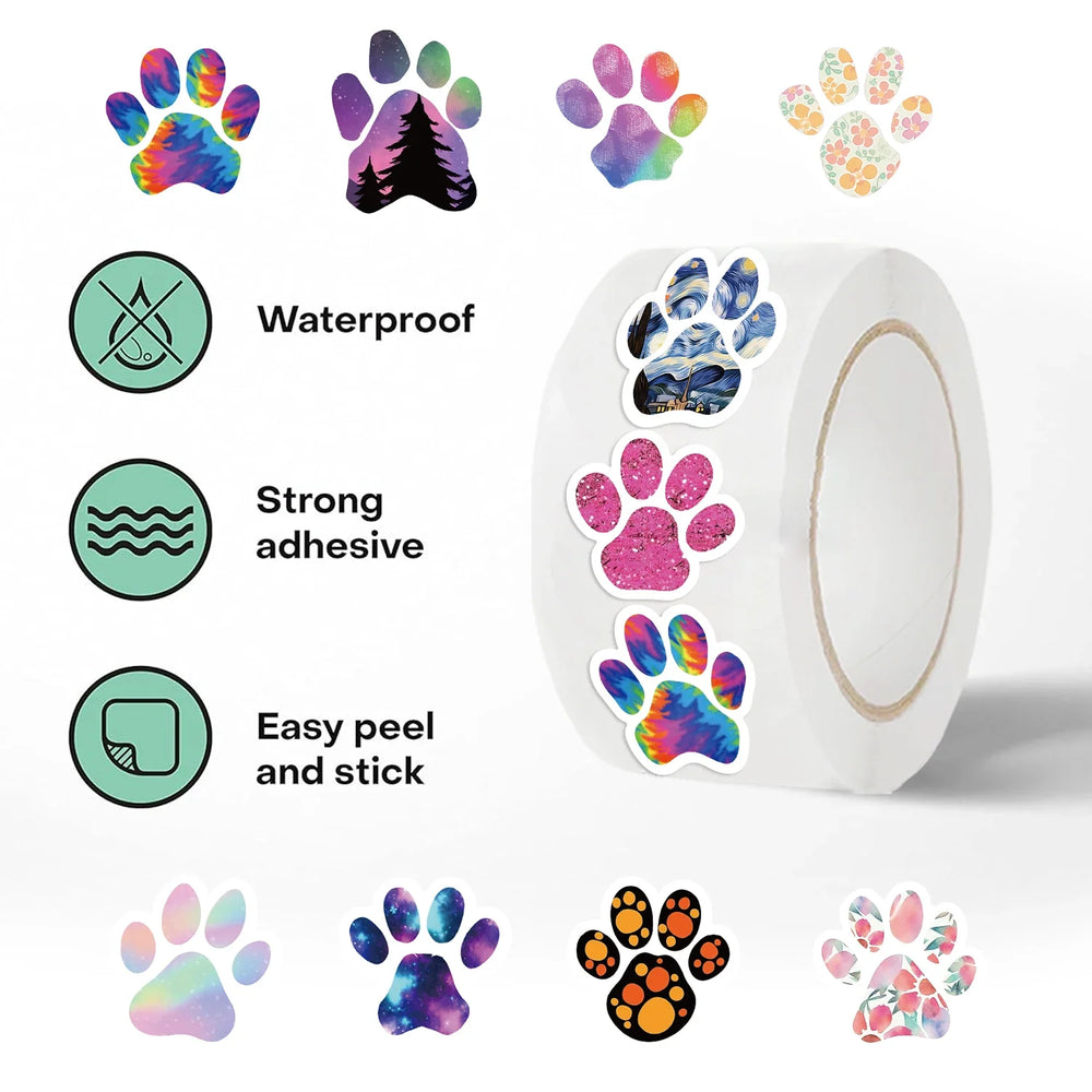 500pcs/Roll Creative Dog Paw Stickers Children Learning Reward Stationery Sticker Fashion Office School Decoration Seal Stickers (Online Order Only)