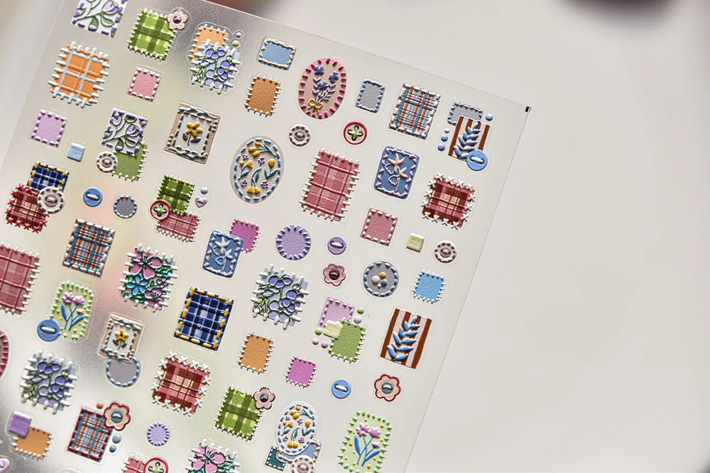 Button Rag Floral Print Flower Small Sticker Cloth Morning Glory Figure Pattern Thread Adhesive Nail Art Stickers Manicure Decal (ONLINE ORDER ONLY)