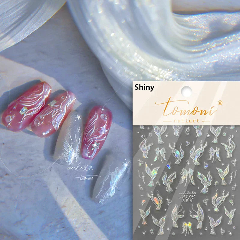 Summer Beach Dreamy Water Bubble Mermaid Shell Conch Starfish Jellyfish Soft Relief Decoration Nail Art Stickers Manicure Decals (ONLINE ORDER ONLY)