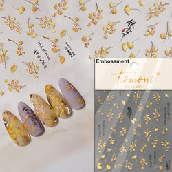 Autumn Fall Maple Leaves Ginkgo Leaf Osmanthus Chrysanthemums Rabbit Bunny Plant Flower Relief Nail Art Sticker Decoration Decal (ONLINE ORDER ONLY)