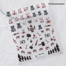 Cat Eye Halloween Terror Spider Cross Rose Love Heart Flower Snake Web Candy Bunny Thrilling Nail Art Stickers Manicure Decals (Online Order Only)