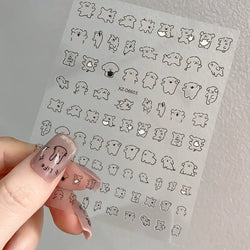1Pc 3D Cute Black Silver Smile Dog Decals Y2K Cartoon Cat Footprint Nail Stickers Graffiti Star Heart DIY Manicure Slider Decor* (ONLINE ORDER ONLY)