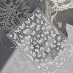 Cute 3D White Rose Flower Lace Bud Silk Bowknot Butterfly Dreamy Shiny Relief Chic Self Adhesive Nail Art Sticker Manicure Decal (ONLINE ORDER ONLY)