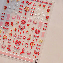Embroidery Yunjin Brocade Tassels Bowknot Butterfly Flower Rose Camellia Adhesive Nail Art Stickers Rhinestone Manicure Decals (Online Order Only)