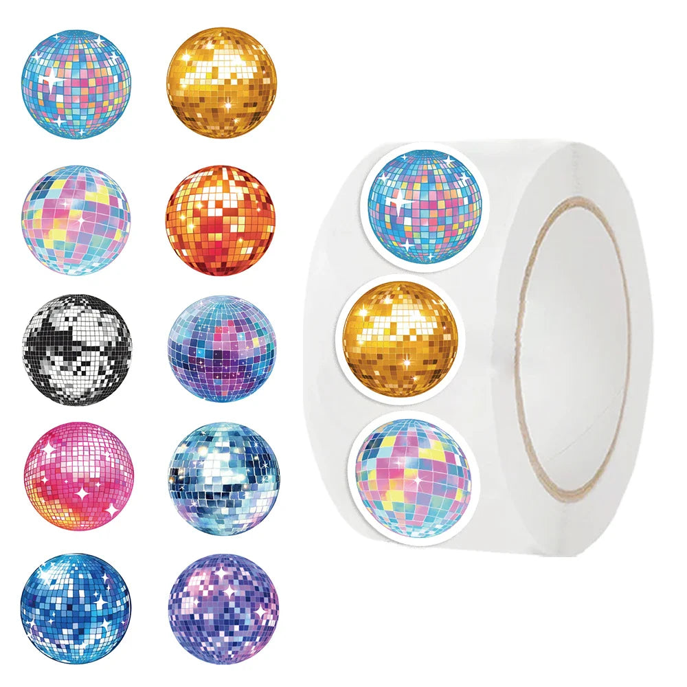 500Pcs/Roll Cartoon Disco Sticker Cool Tape Adhesive Material Envelope Sealing Sticker DIY Phone Luggage Paste Paper (ONLINE ORDER ONLY)