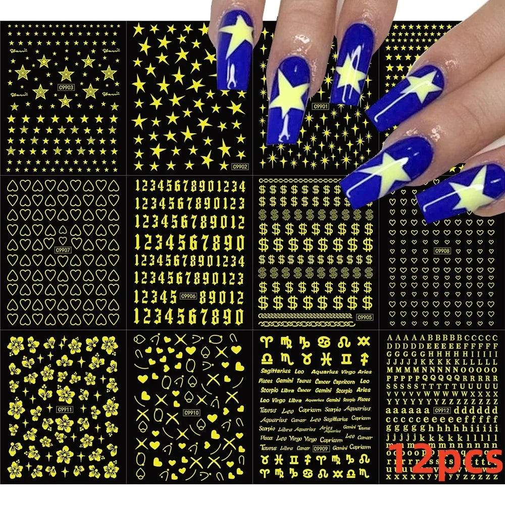 12 Sheets Valentines Nail Stickers Red Heart Nail Art Sticker Decal Solid Hollow Heart 3D Self-Adhesive Design Nail Art Supplies (ONLINE ORDER ONLY)
