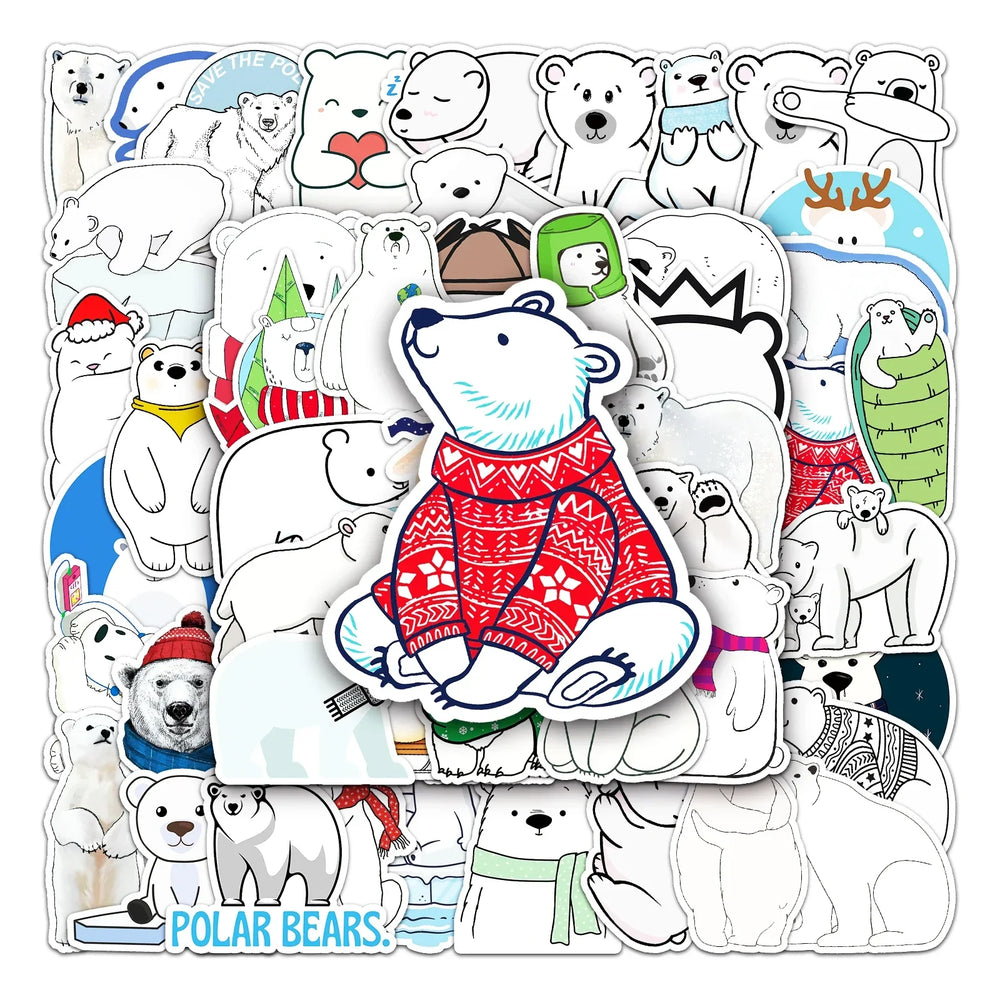 50Pcs Polar Bear Cartoon Waterproof Vinyl Stickers for Skateboard Snowboard (ONLINE ORDER ONLY)