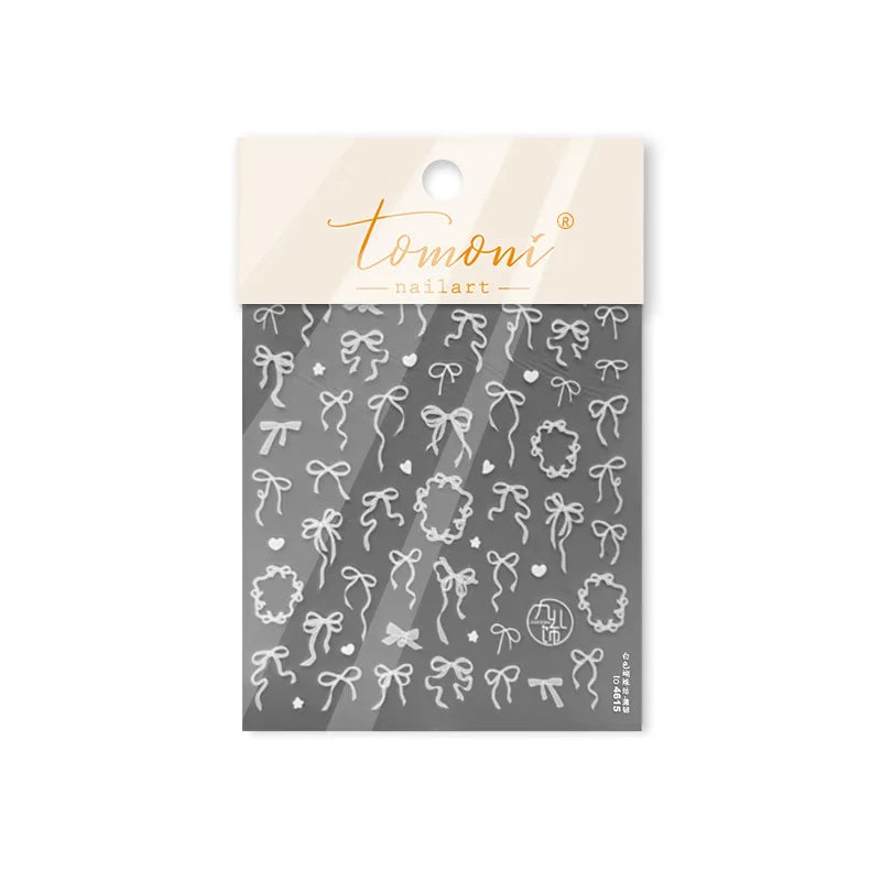 Shiny White Black Pink Bowknot Silk Ribbon Love Heart Charming Star Refined Lace Self Adhesive Nail Art Stickers Manicure Decals (ONLINE ORDER ONLY)