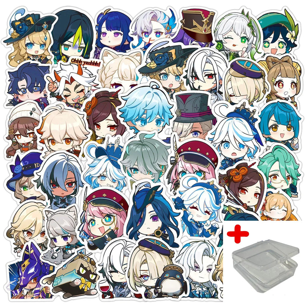 50pcs Genshin Impact Stickers for Helmet, Wall, DIY Decoration with Storage Box (Online Order Only)