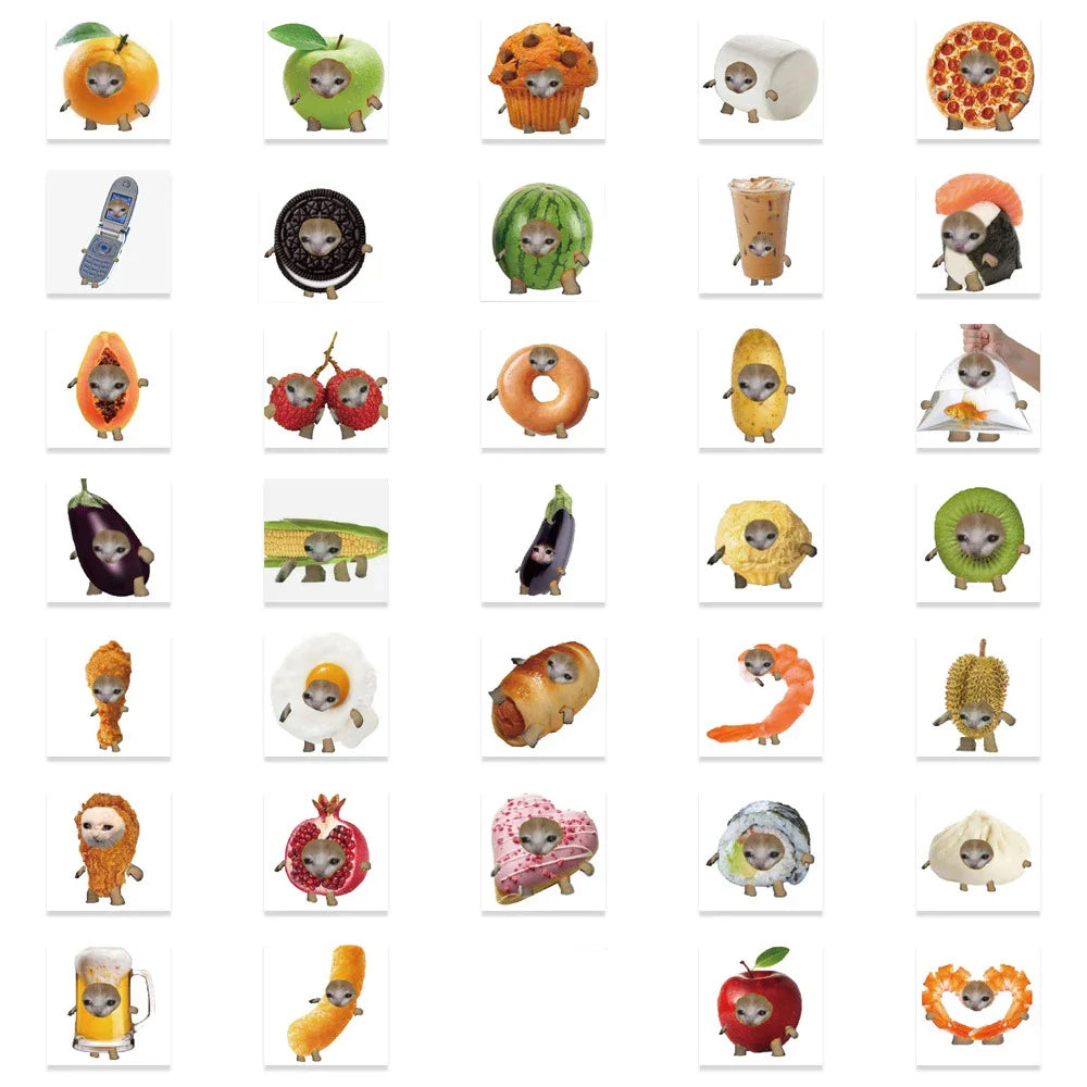 10/30/69pcs Cute Funny Cat And Food Meme Stickers (ONLINE ORDER ONLY)